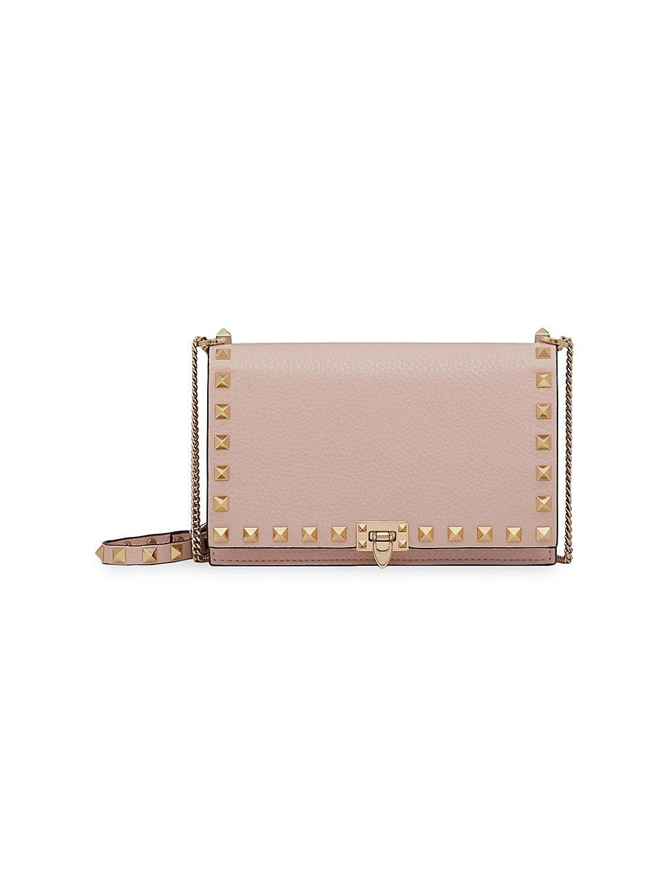 Womens Grainy Calfskin Pouch With Rockstud Chain Product Image