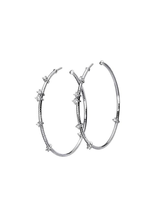 Womens Rugiada Diamanti 18K White Gold, Titanium, & Diamond Hoop Earrings/1.5 Product Image