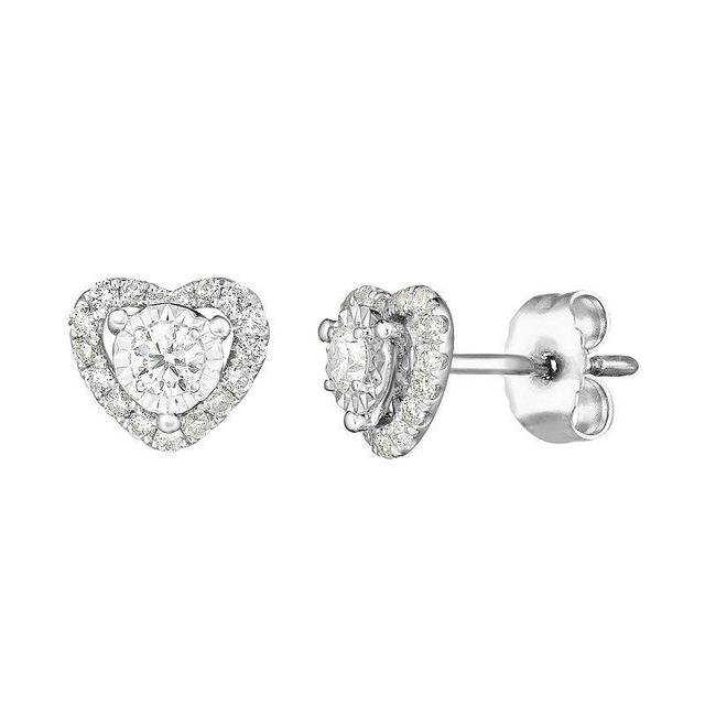 10k White Gold 1/4 Carat T.W. Diamond Heart Stud Earrings, Womens Product Image