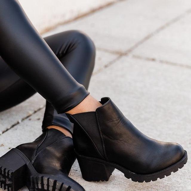 Deena Black Leather Platform Booties FINAL SALE Product Image