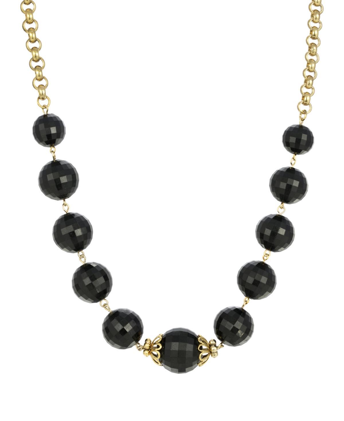 1928 Gold Tone Black Beaded Necklace, Womens Product Image