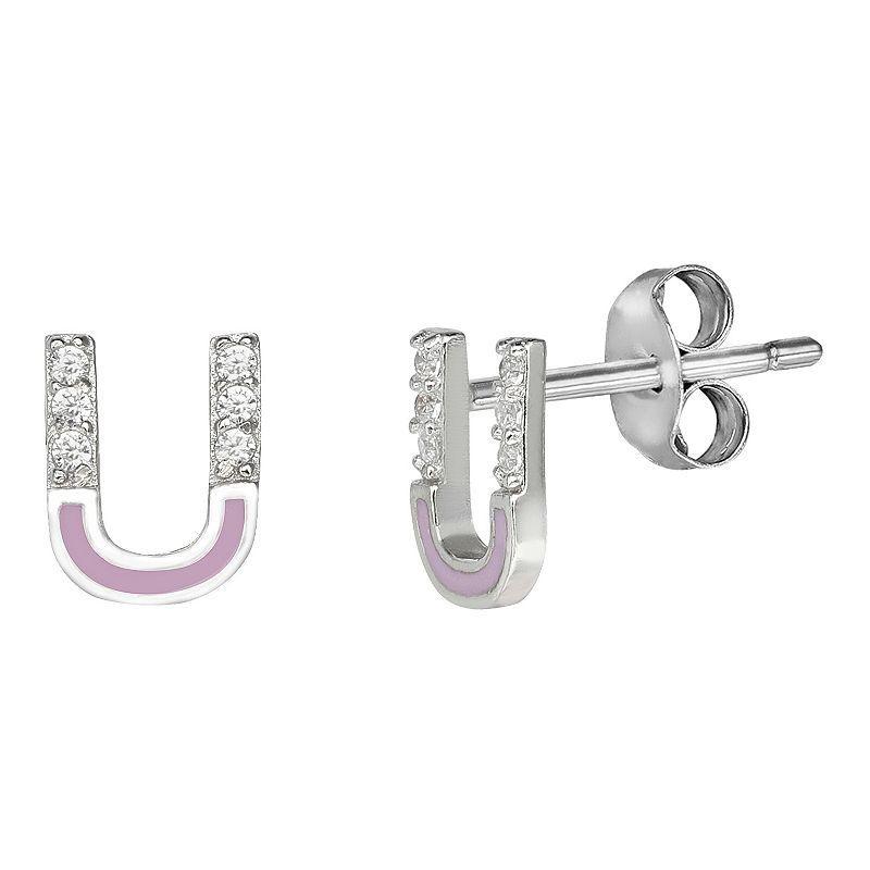 PRIMROSE Sterling Silver Cubic Zirconia Initial Stud Earrings, Womens, Pink J Product Image