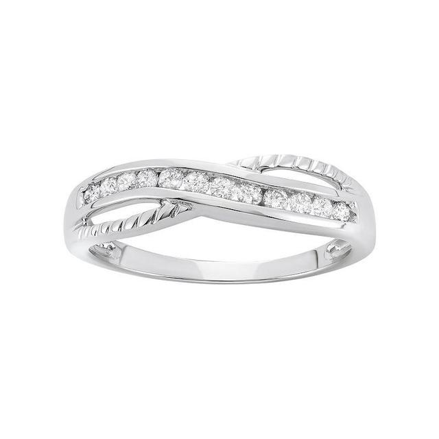 1/4 Carat T.W. Diamond 10k White Gold Crisscross Ring, Womens Product Image