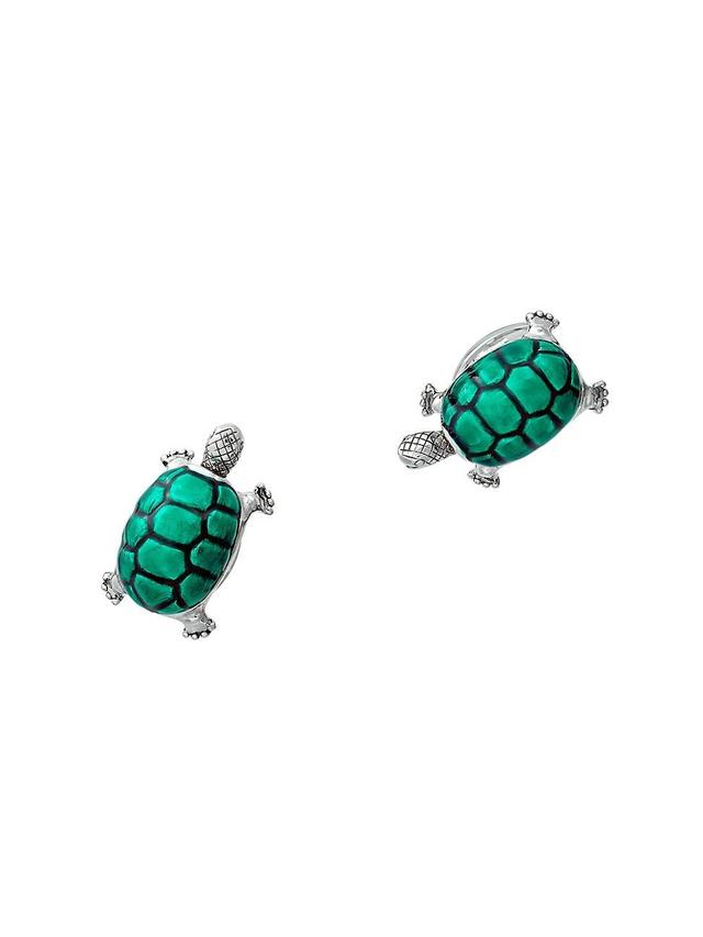 Mens Smiling Turtle Rhodium-Plated Enamel Cufflinks Product Image