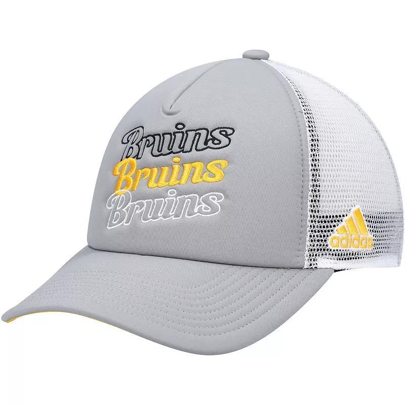 Womens adidas Gray/White Boston Bruins Foam Trucker Snapback Hat Product Image