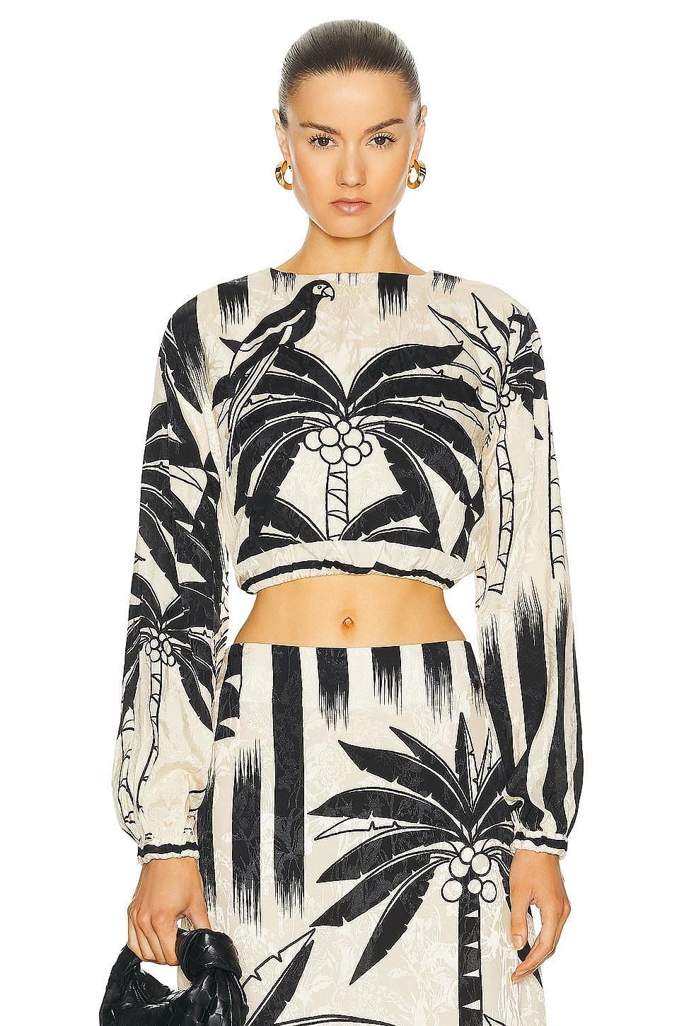 Johanna Ortiz - Desert Palms Jacquard Crop Top - Black/whiteModa Operandi Product Image