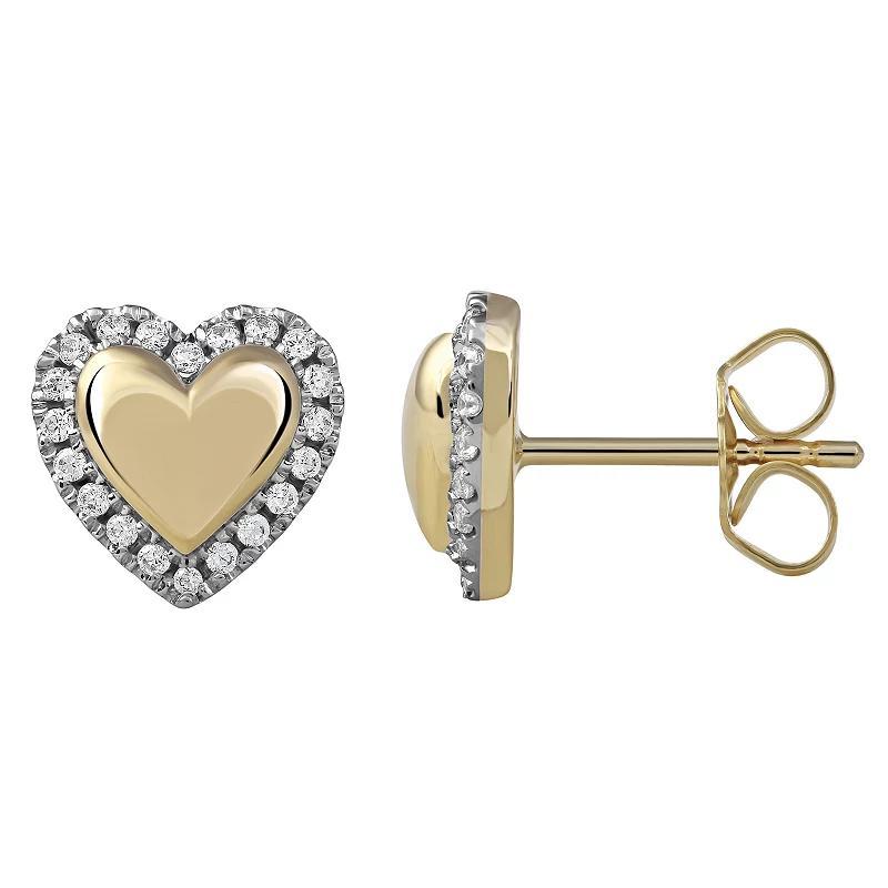 DeCouer Sterling Silver 1/6 Carat T.W. Diamond Halo Heart Stud Earrings, Womens, Gold Product Image