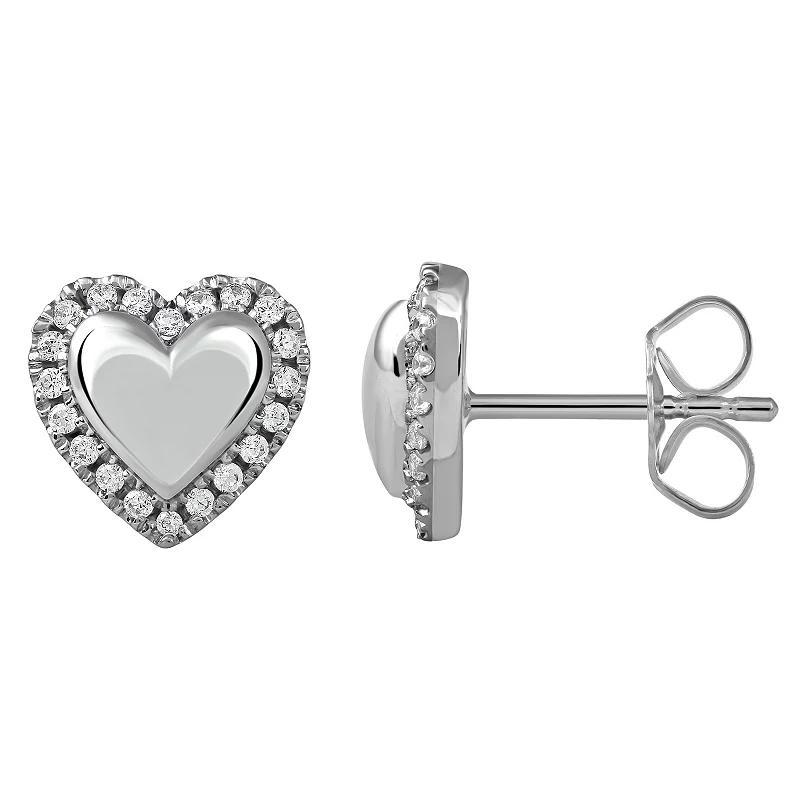 DeCouer Sterling Silver 1/6 Carat T.W. Diamond Halo Heart Stud Earrings, Womens, Silver Tone Product Image