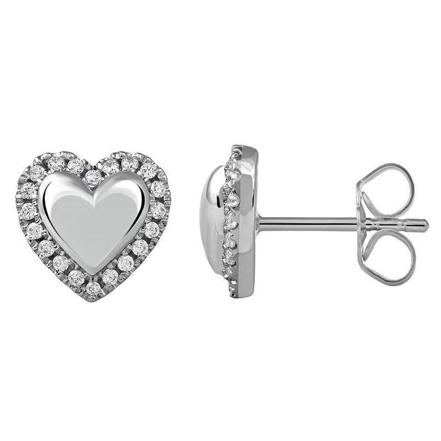 DeCouer Sterling Silver 1/6 Carat T.W. Diamond Halo Heart Stud Earrings, Womens, Silver Tone Product Image