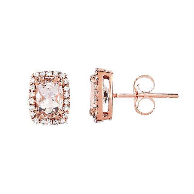 14k Rose Gold 1/8 Carat T.W. Diamond & Morganite Stud Earrings, Womens Product Image