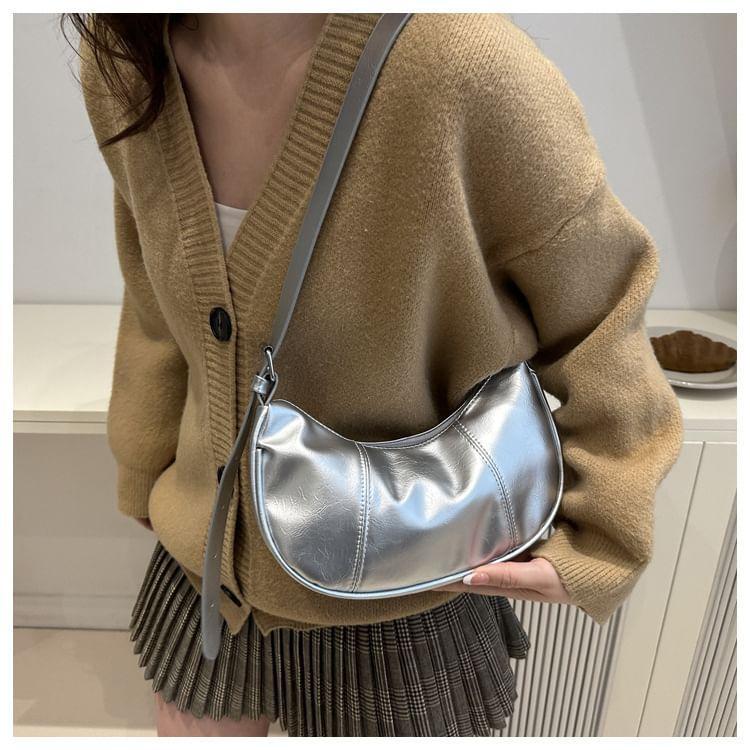 Plain Faux Leather Crossbody Bag Product Image