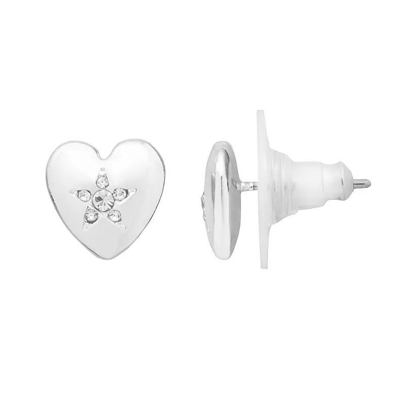 LC Lauren Conrad Silver Tone Western Puff Heart Stud Earrings, Womens, Clear Product Image