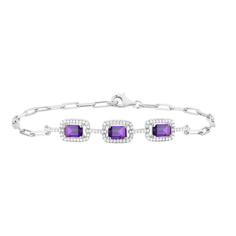 Sterling Silver Amethyst & Lab-Created White Sapphire Bracelet, Womens Product Image