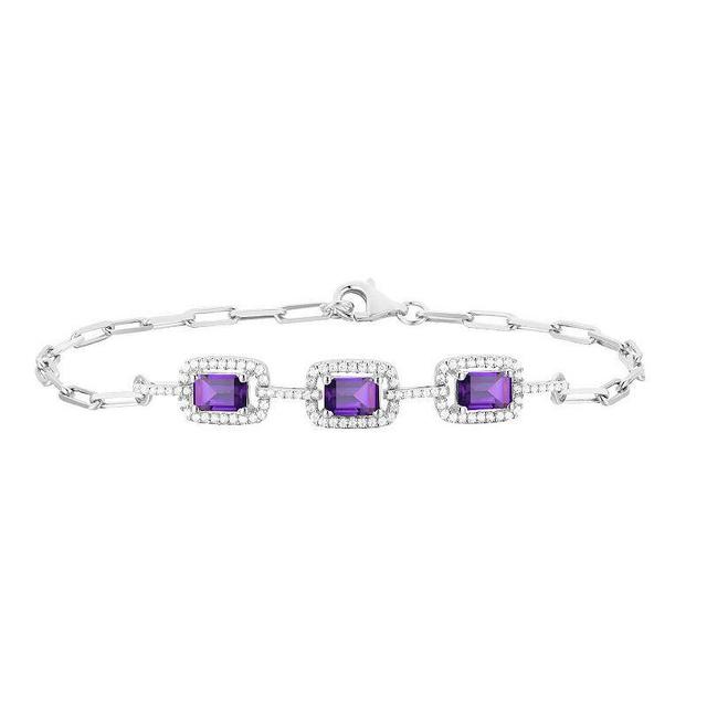 Sterling Silver Amethyst & Lab-Created White Sapphire Bracelet, Womens, Size: 7.25, Purple Product Image