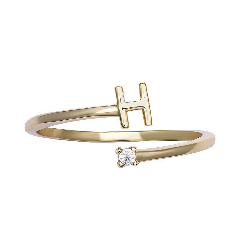 PRIMROSE Sterling Silver Cubic Zirconia Initial Bypass Band Ring, Womens Gold Tone M Product Image