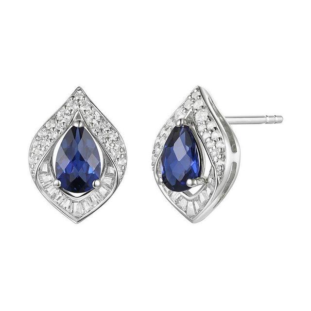 Sterling Silver Lab-Created Sapphire Earrings, Womens Product Image