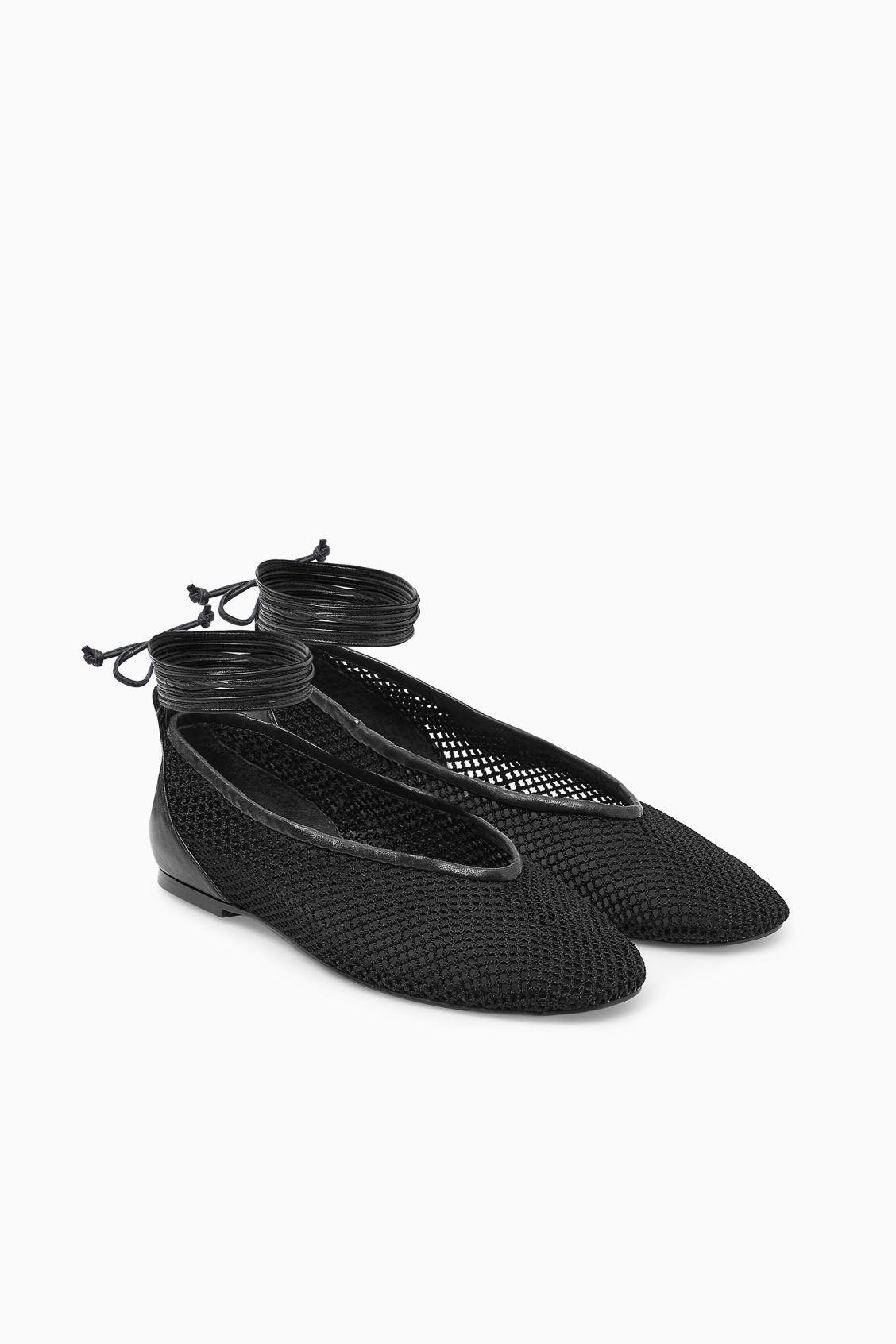 LEATHER-TRIMMED MESH BALLET FLATS Product Image