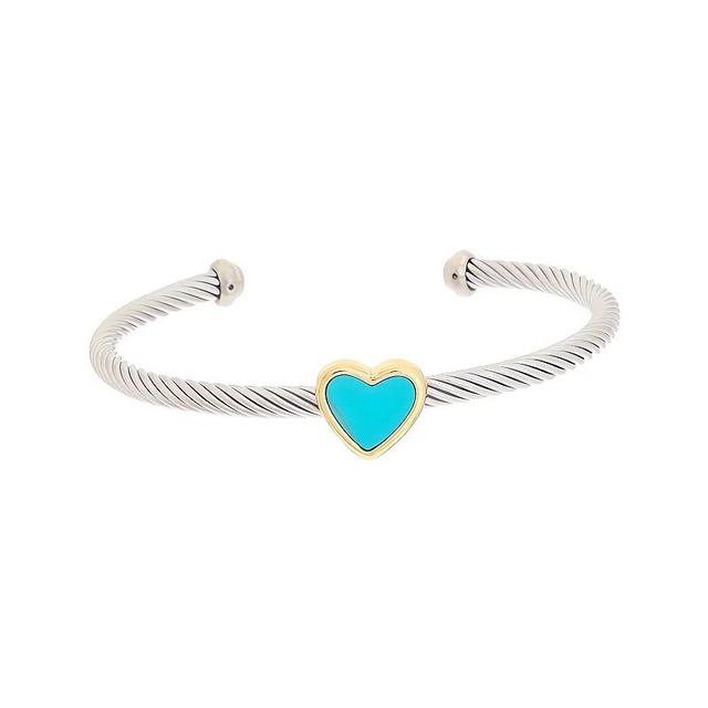 Juvell Two-Tone 18k Gold Plated Aqua Heart Embellished Cuff Bracelet, Womens, Two Tone Product Image