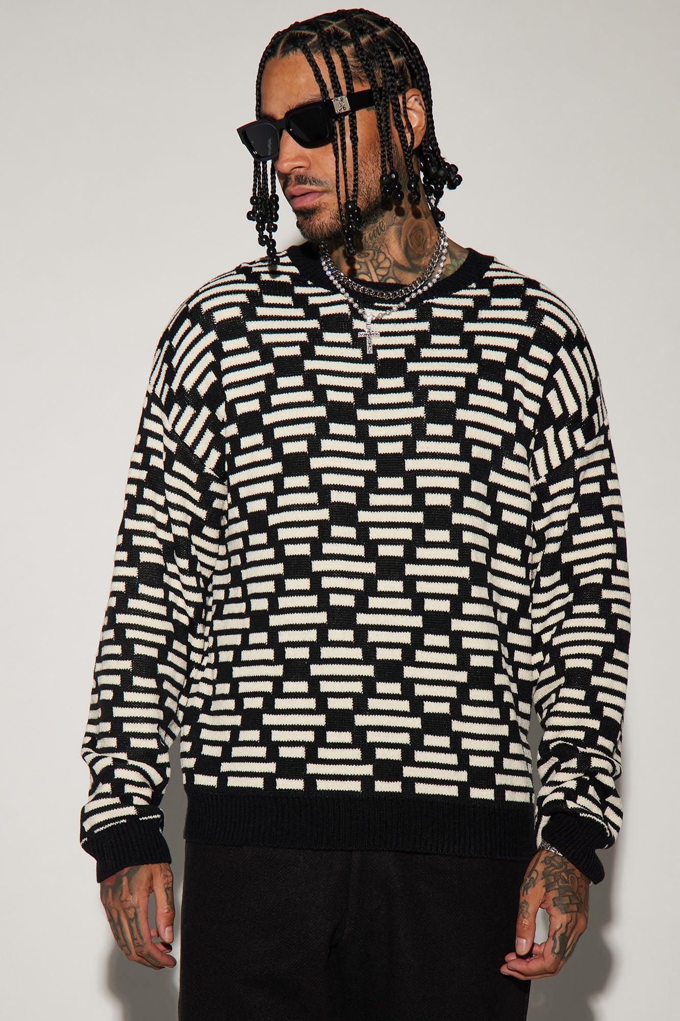 Contrast Chenille Crewneck Sweater - Black/combo Product Image