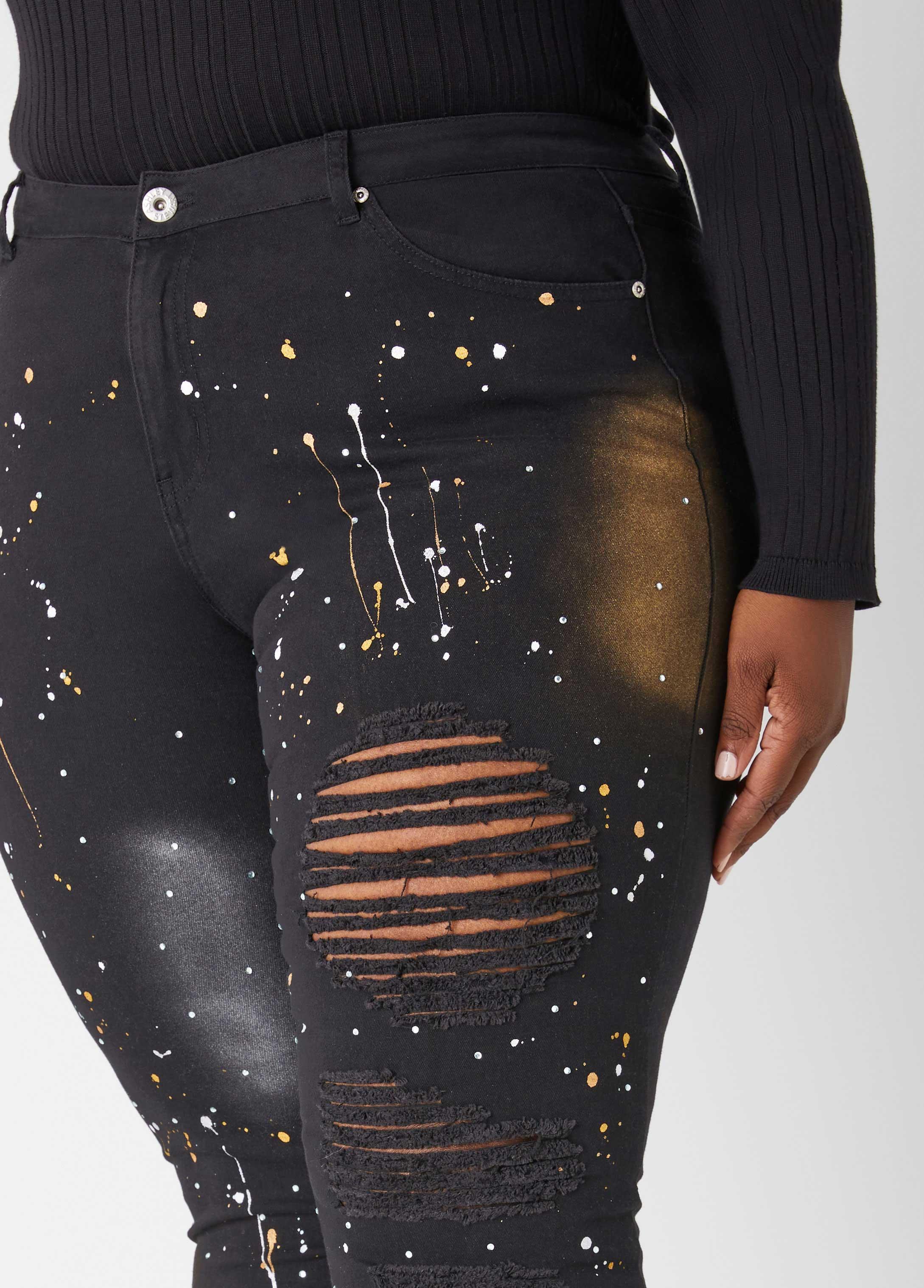 Plus Size Embellished Painted Skinny Jeans Ashley Stewart Product Image