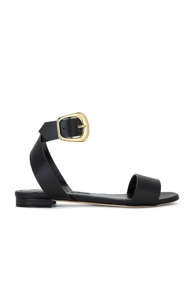 Manolo Blahnik Brutas Flat Leather Sandal in Black - Black. Size 39 (also in 36, 36.5). Product Image