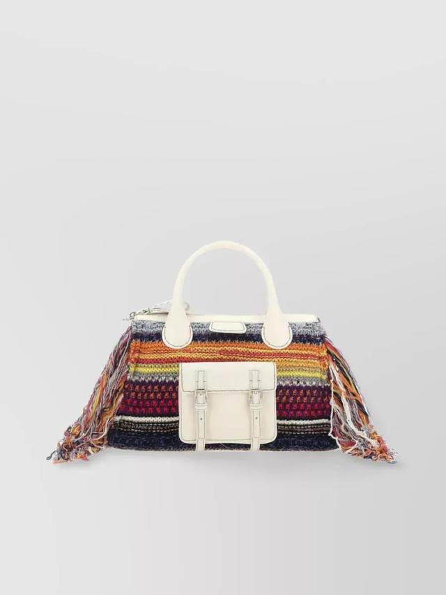 Medium Edith Fringed Leather And Cashmere Shoulder Bag In Multicoloured Product Image