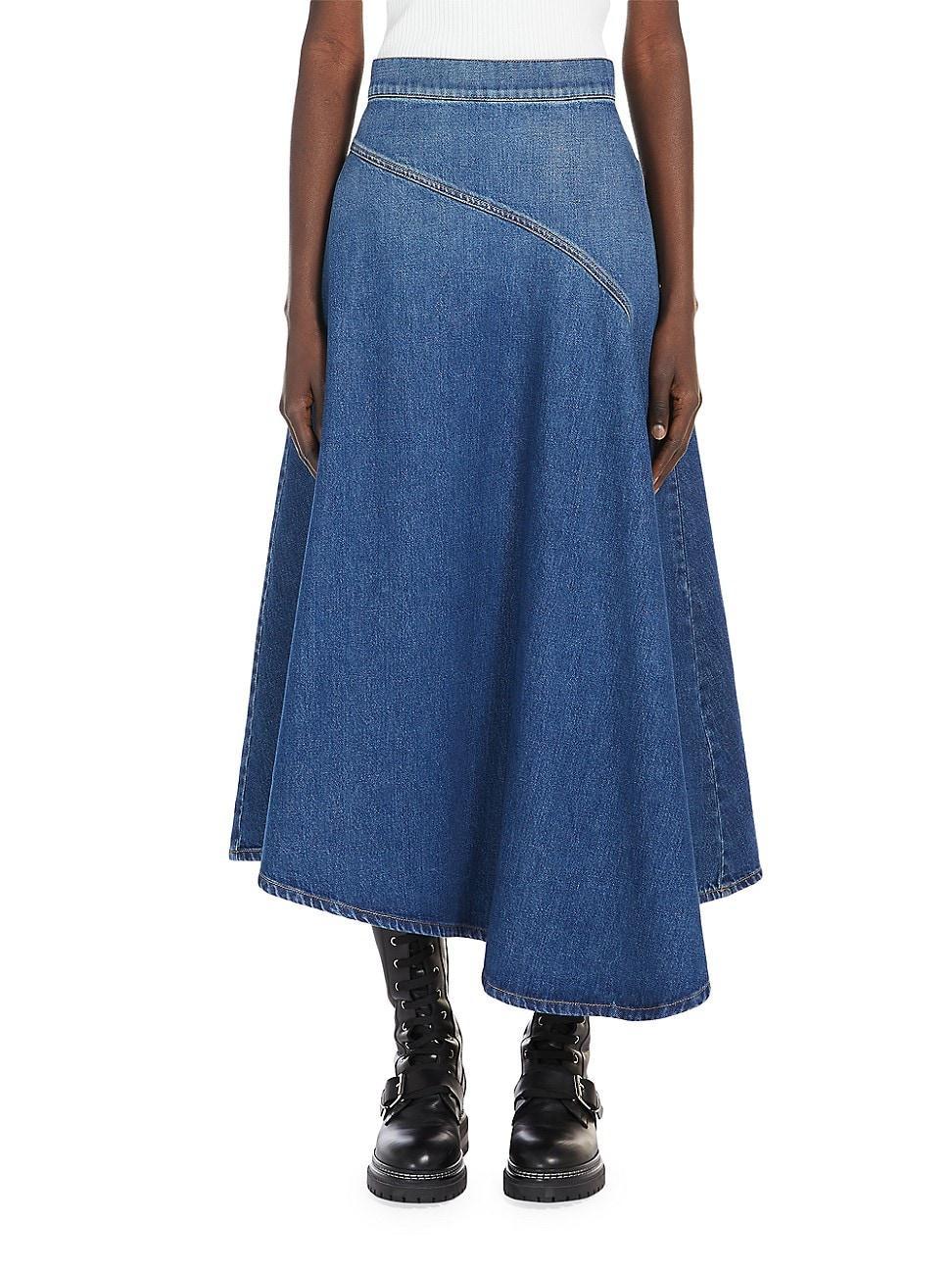 Womens Luana Asymmetric Denim Midi-Skirt Product Image