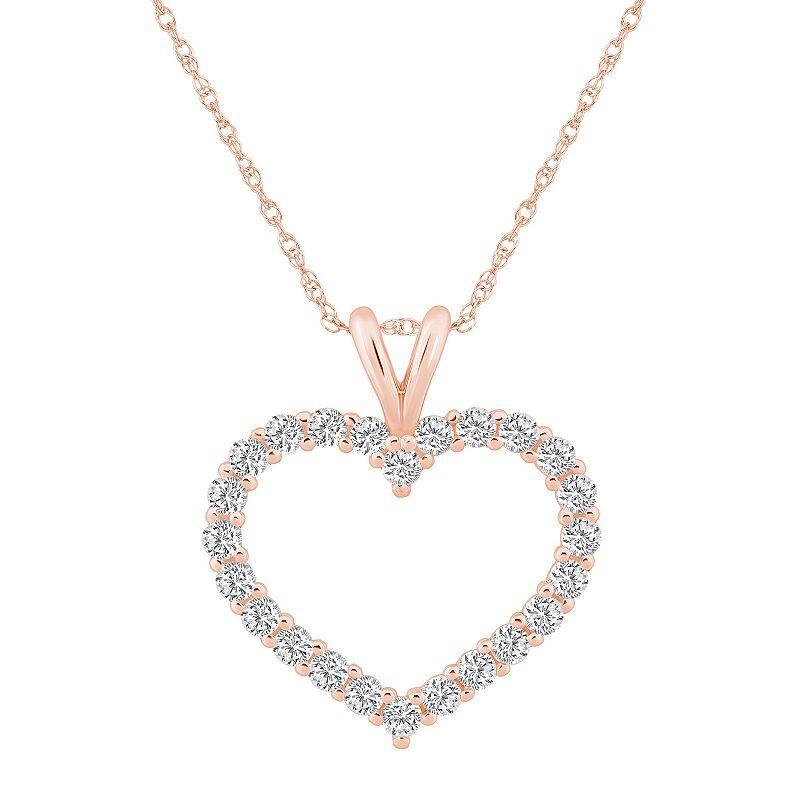 Alyson Layne 14k Gold 1 1/10 Carat T.W. Diamond Heart Pendant Necklace, Womens 14k Rose Gold Product Image