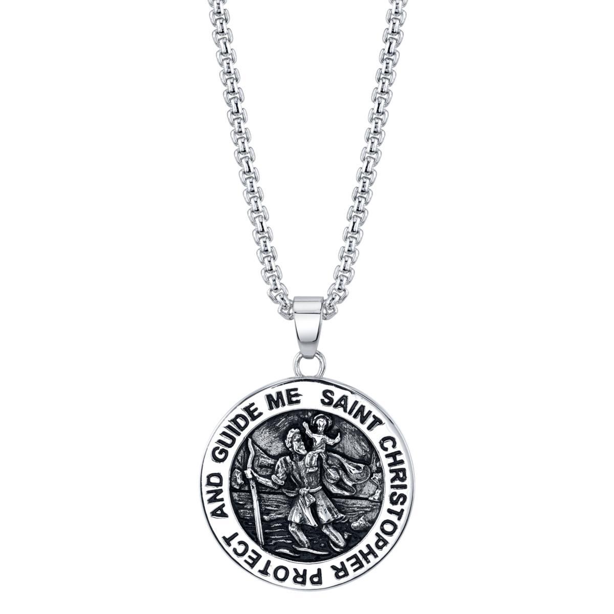 Unbranded Stainless Steel St. Christopher Disc Pendant Necklace, Men's, Size: 24", Silver - Size: 24" Product Image