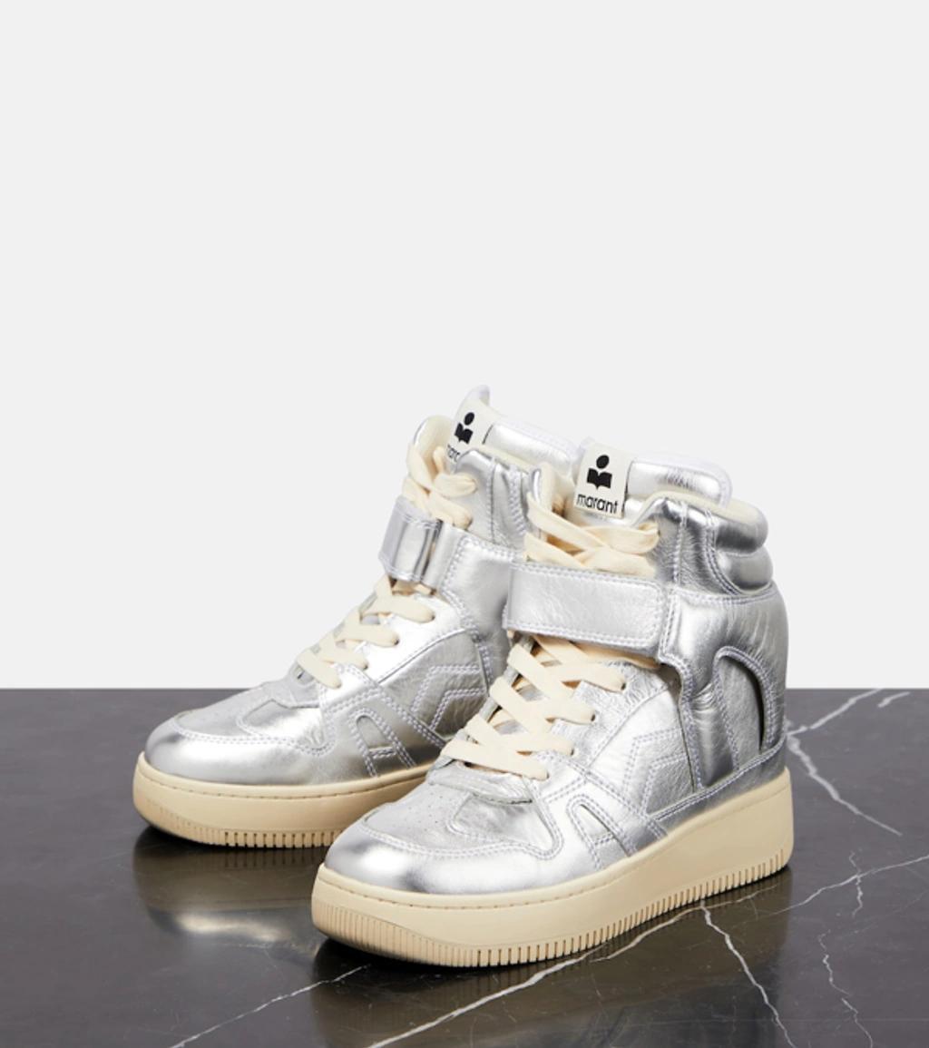 ISABEL MARANT Ellyn High-top Metallic Leather Sneakers In Silver Product Image