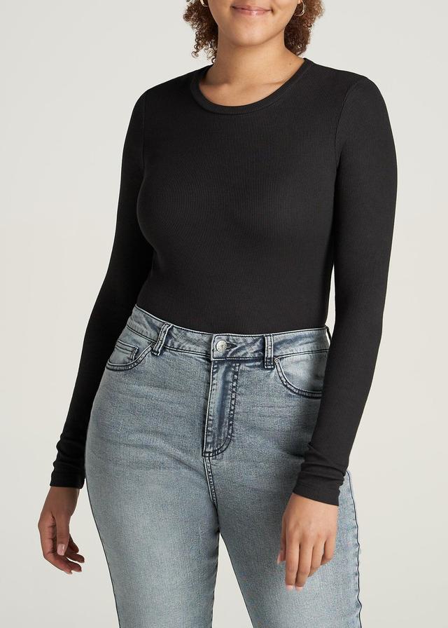 FITTED Ribbed Long Sleeve Tee in Black - Tall Women's Shirts Product Image