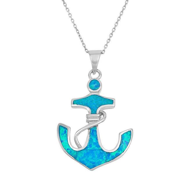 Lab-Created Blue Opal & Cubic Zirconia Sterling Silver Anchor Pendant Necklace, Womens Product Image