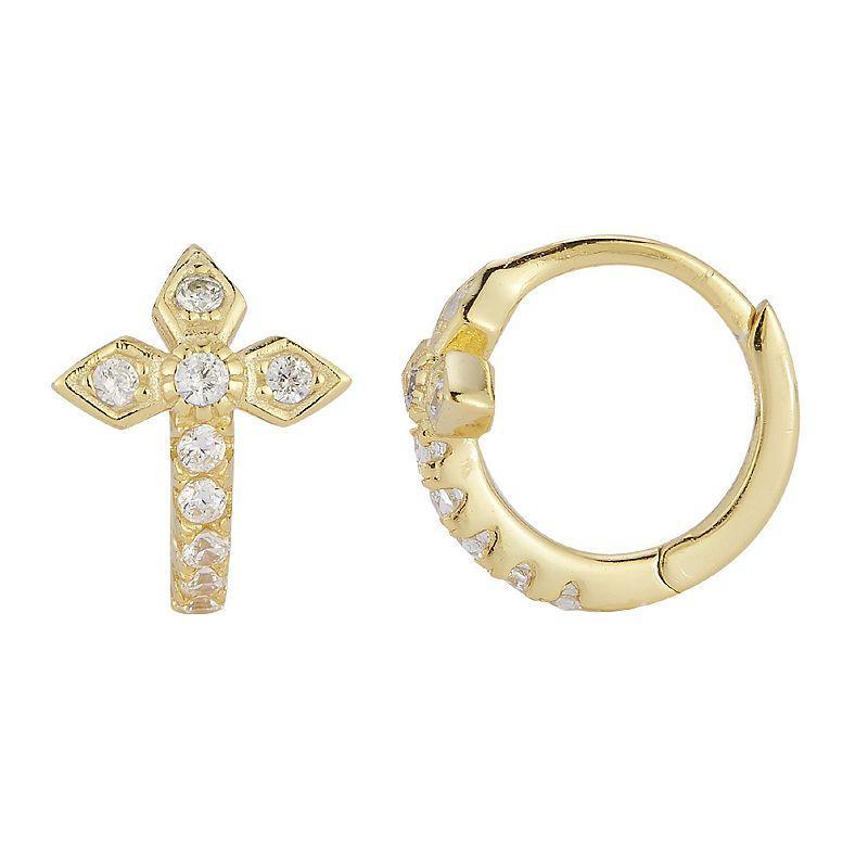 Sunkissed Sterling Cubic Zirconia Cross Hoop Earrings, Womens, Gold Tone Product Image