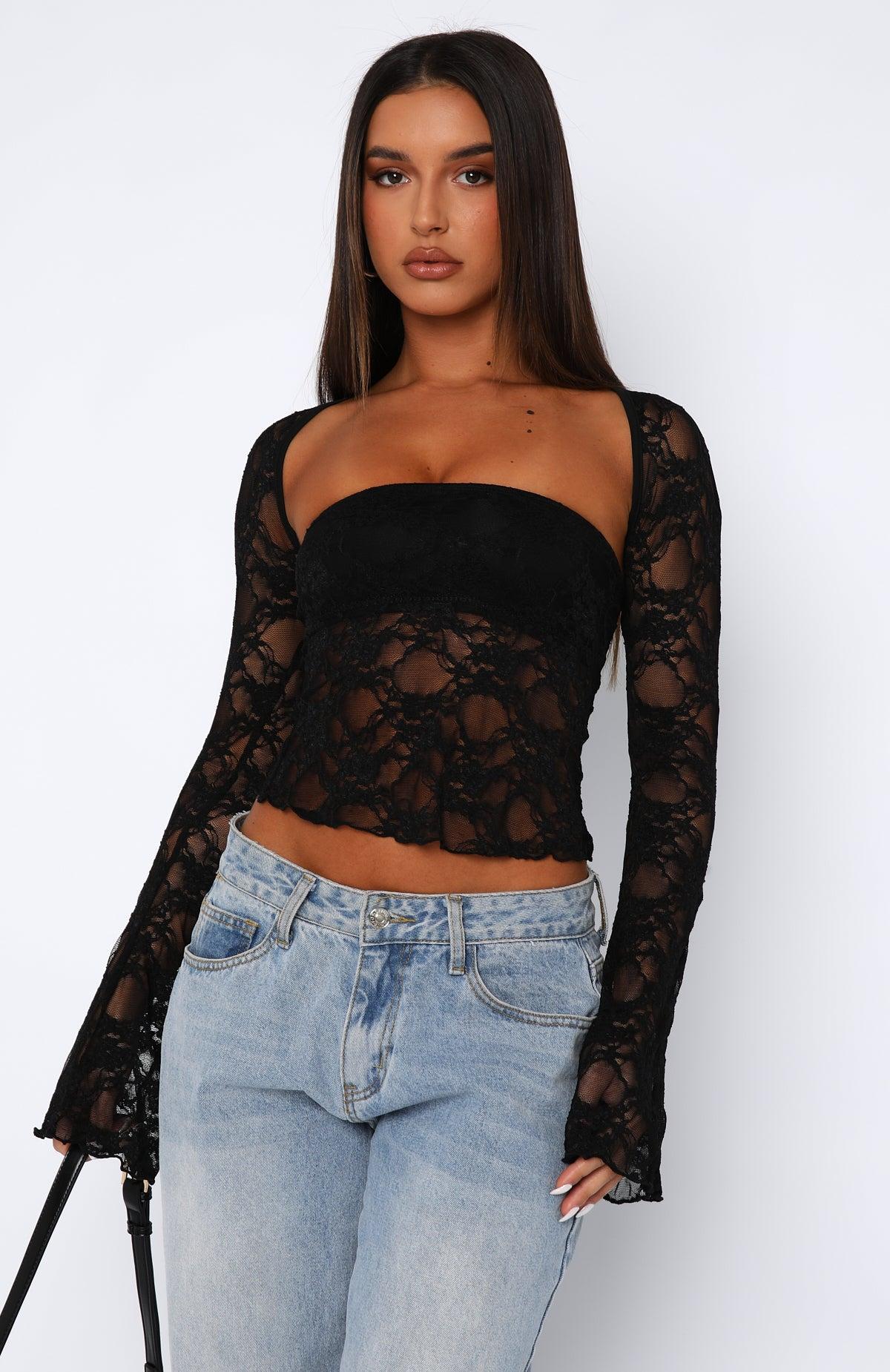 Sweet Lovin' Lace Top Set Black Product Image