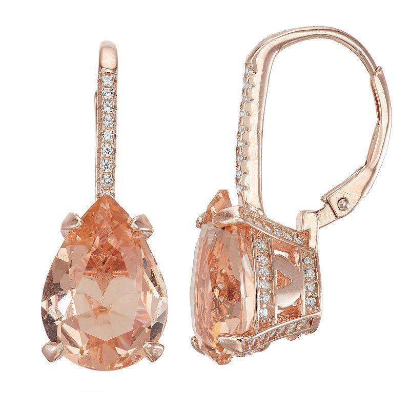 Designs by Gioelli 14k Rose Gold Over Silver Simulated Morganite Teardrop Leverback Earrings, Womens, Pink Tone Product Image