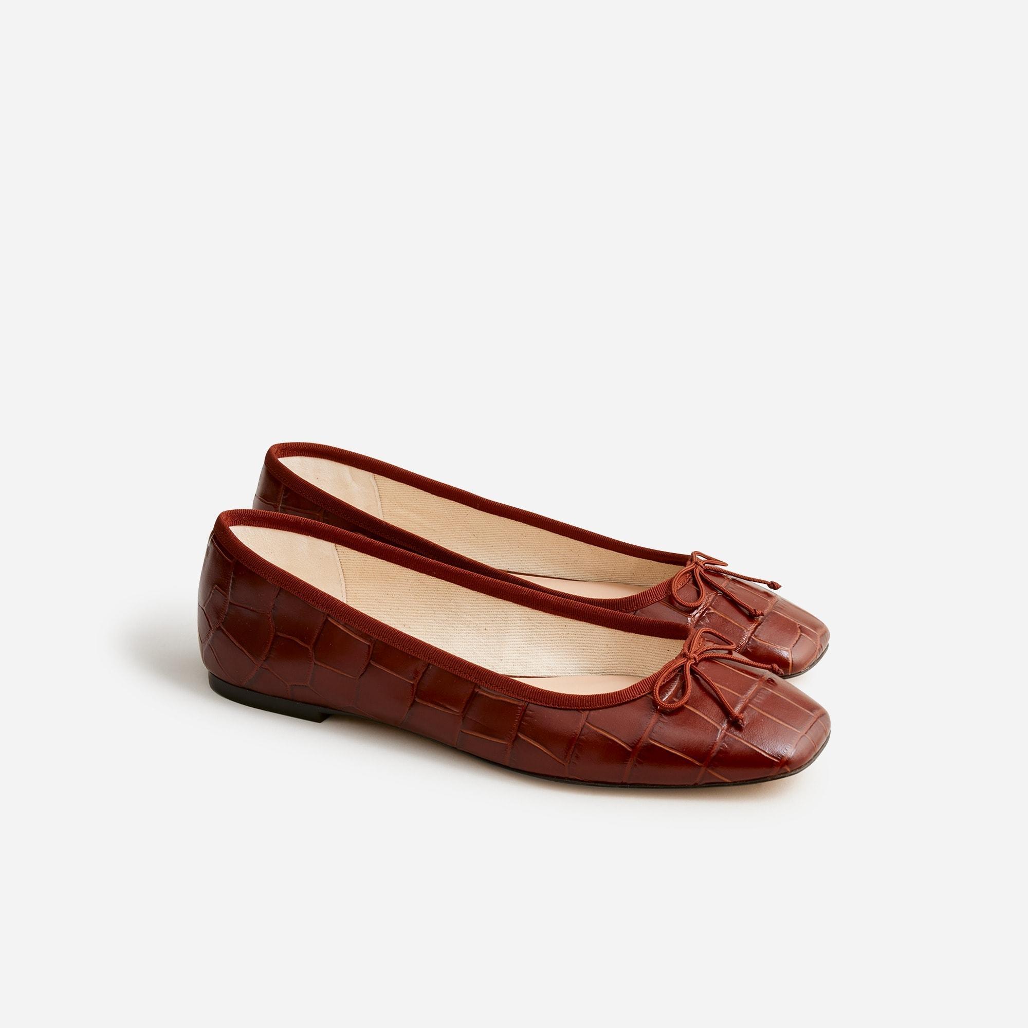 Quinn square-toe ballet flats in croc-embossed leather Product Image