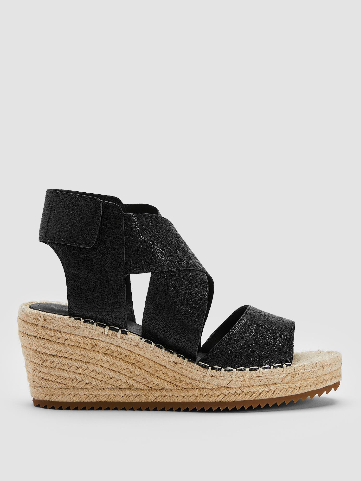 EILEEN FISHER Willow Tumbled Leather Wedge Espadrillefemale Product Image