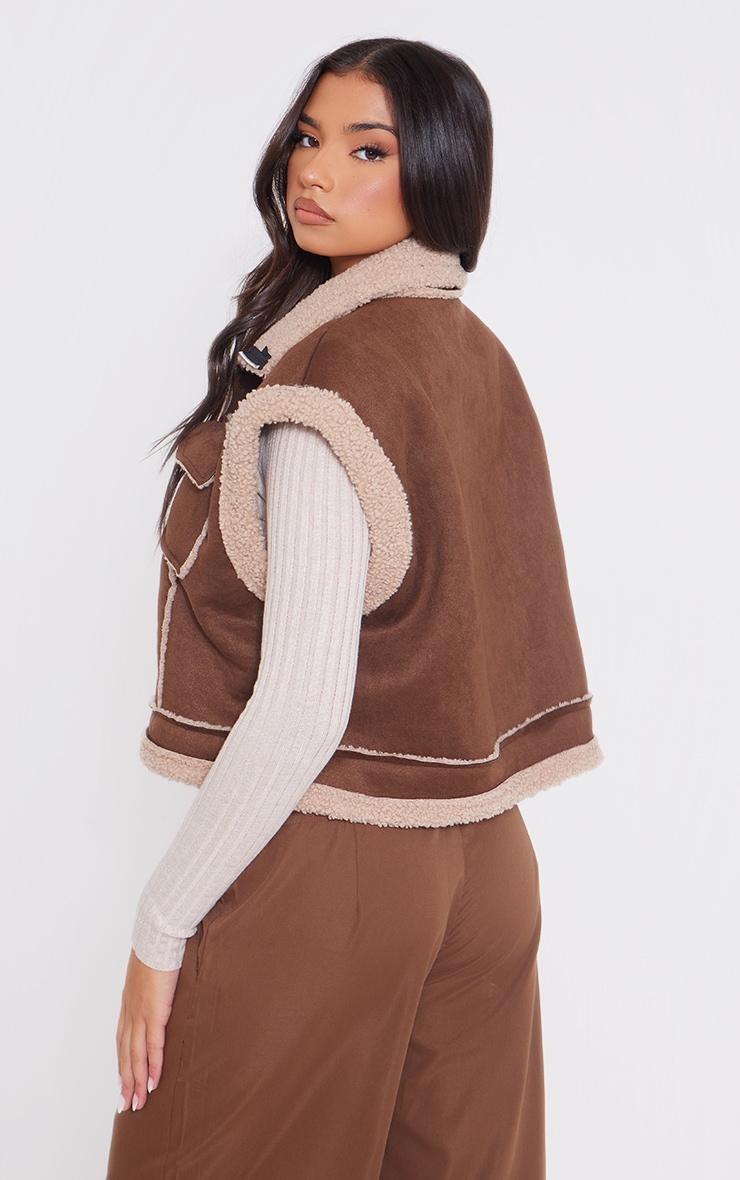 Brown Teddy Borg Contrast Vest Product Image