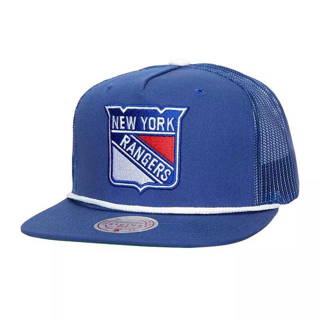 Mitchell & Ness Mens Blue New York Rangers Roper Trucker Snapback Hat Product Image