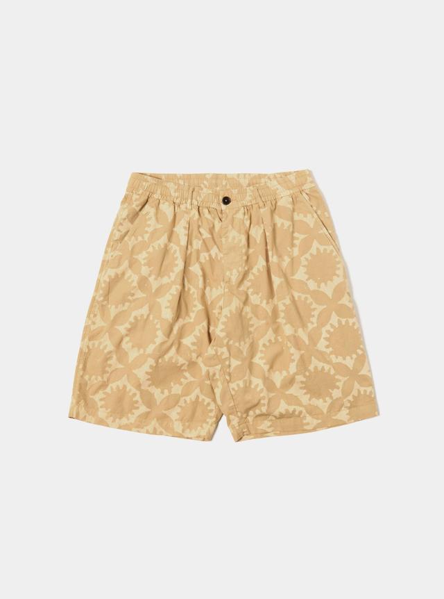 Universal Works Pleated Track Short in Sand Over Dyed Sun Print Product Image