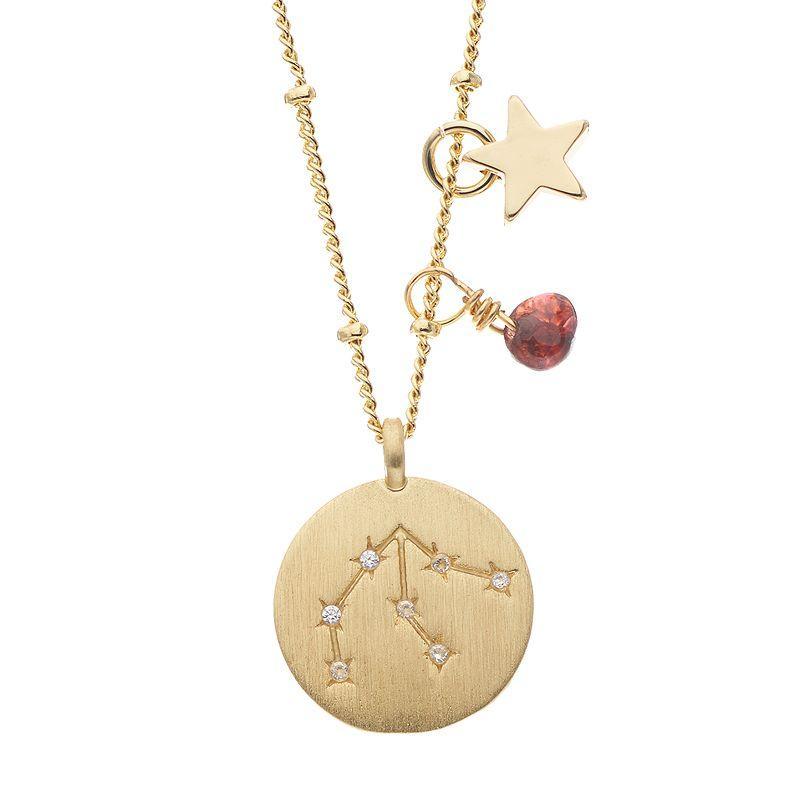 City Luxe Gold Tone Horoscope Cubic Zirconia Disk and Simulated Gemstone Charm Necklace, Womens, Gold Tone Aquarius Product Image