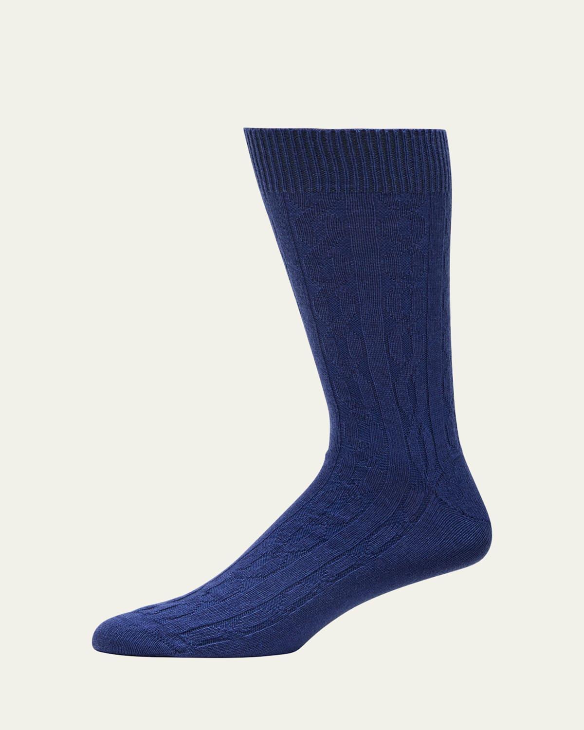 Mens Cashmere Cable Knit Mid-Calf Socks Product Image