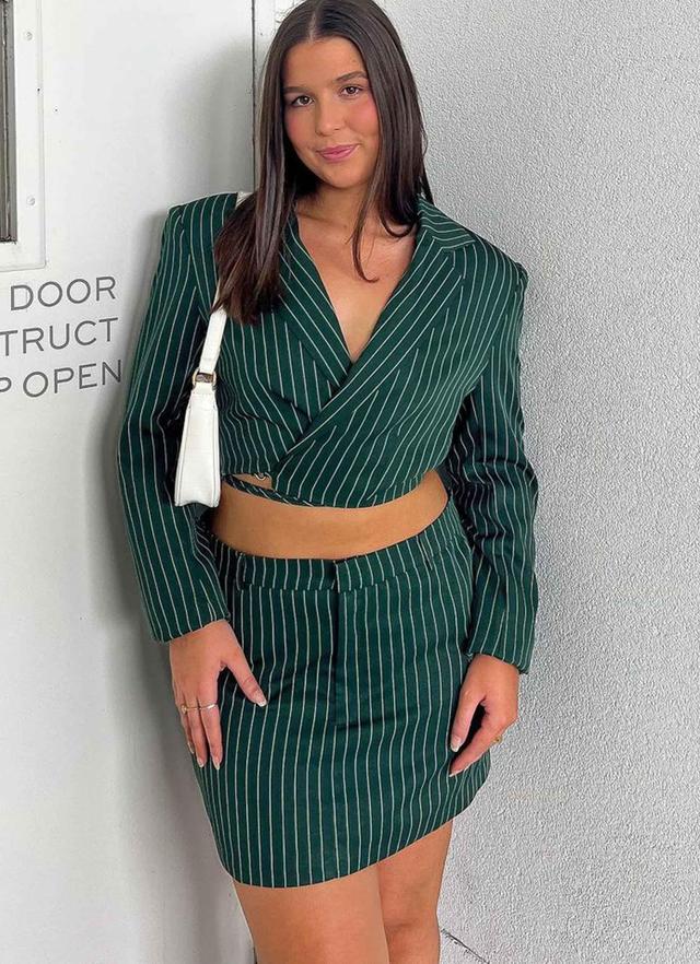 Forbidden Suit Skirt - Green Pinstripe Product Image