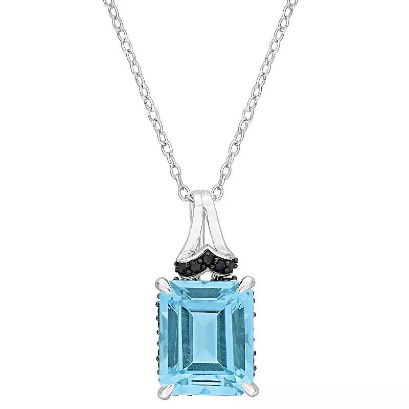 Stella Grace Sterling Silver Sky Blue Topaz & Black Sapphire Pendant Necklace, Womens Product Image