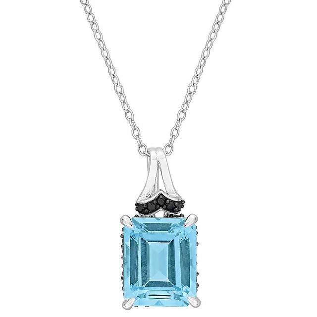 Stella Grace Sterling Silver Sky Blue Topaz & Black Sapphire Pendant Necklace, Womens Product Image