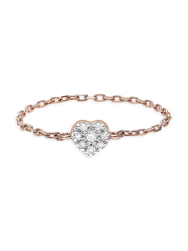 Womens Magic Touch 18K Rose Gold & Diamond Heart Chain Ring Product Image