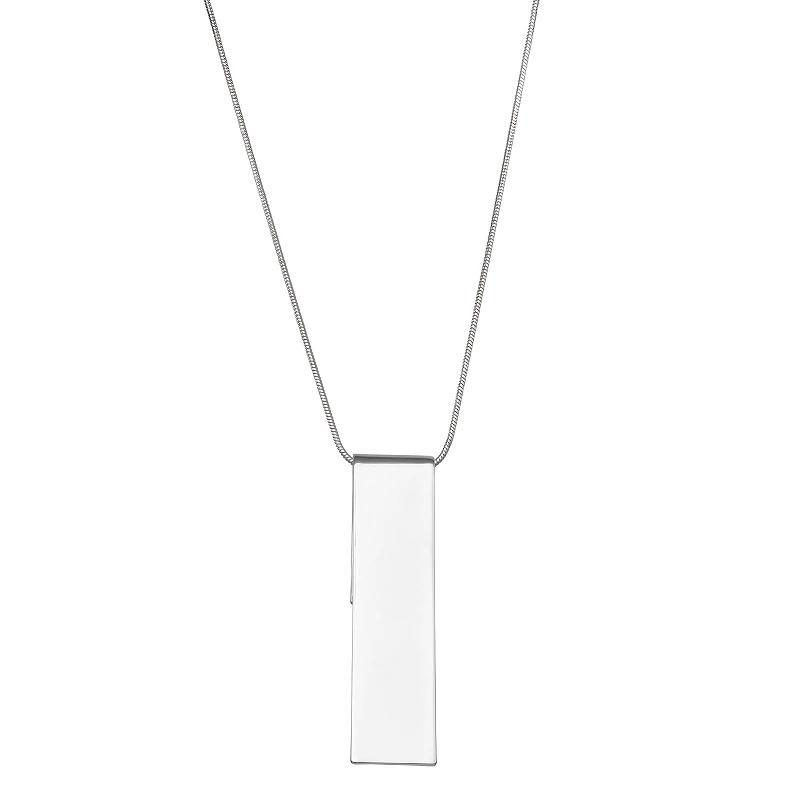 Nine West Silver Tone Long Bar Pendant Necklace, Womens Product Image