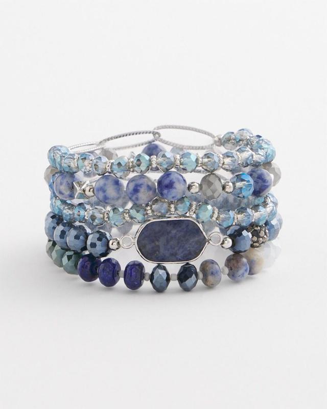 Set of Five Blue Beaded Stretch Bracelets Product Image