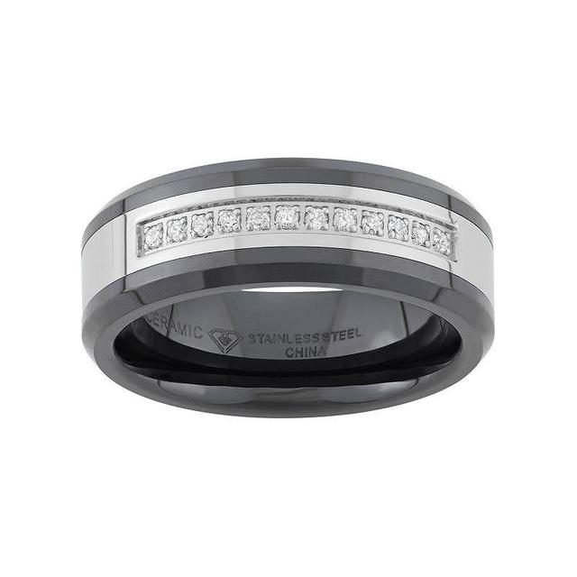 1/6 Carat T.W. Stainless Steel and Black Ceramic Wedding Band - Men, Mens Product Image