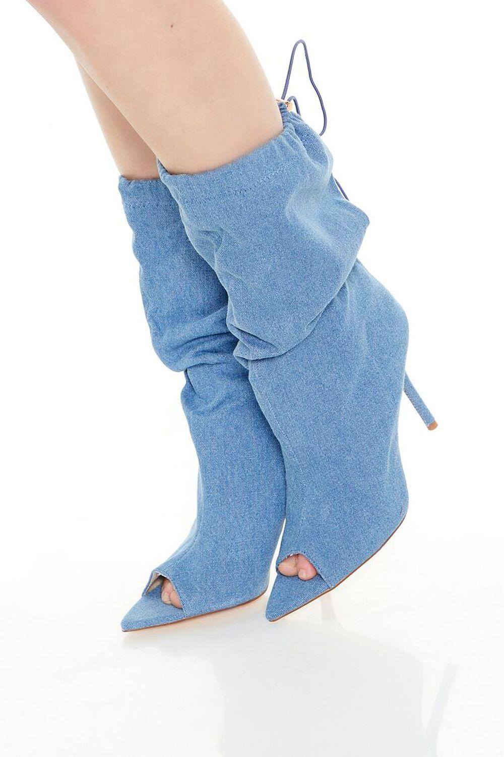 Open-Toe Denim Stiletto Booties | Forever 21 Product Image